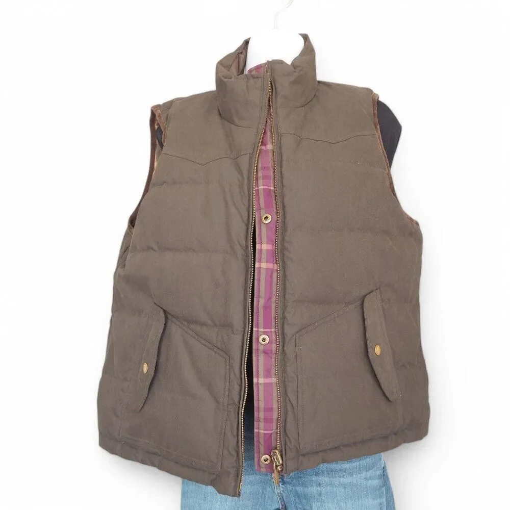 Ralph Lauren Premium Goose‎ Down Reversible Plaid Full Zip Vest Olive Women's L